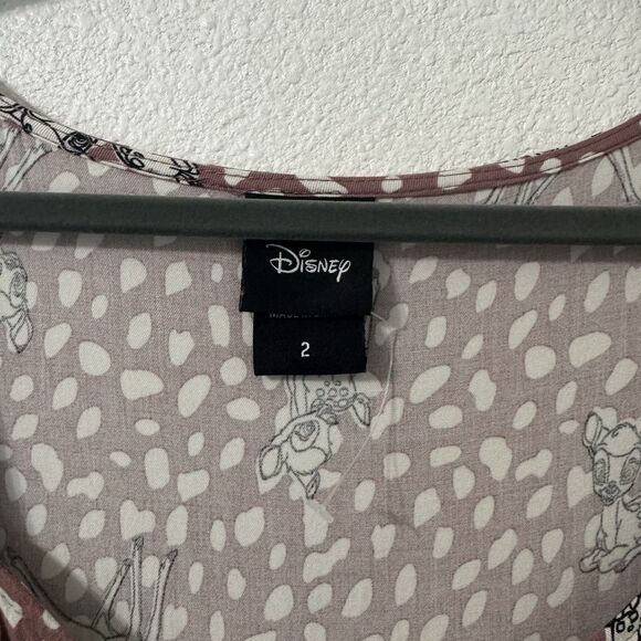 Disney Bambi Shirred Bodice Skater Dress 2X Stretch Challis‎ Muave Feminine Chic - Picture 2 of 9